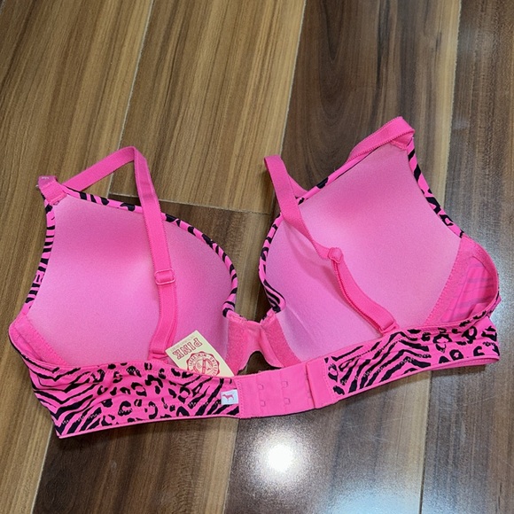 36C Victoria’s Secret PINK vintage push-up bra hot pink black animal print bra - Picture 3 of 3
